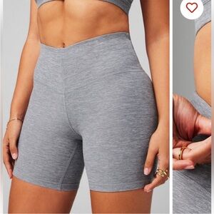 Fabletics Shorts - light gray heather high waisted 6” bike shorts
